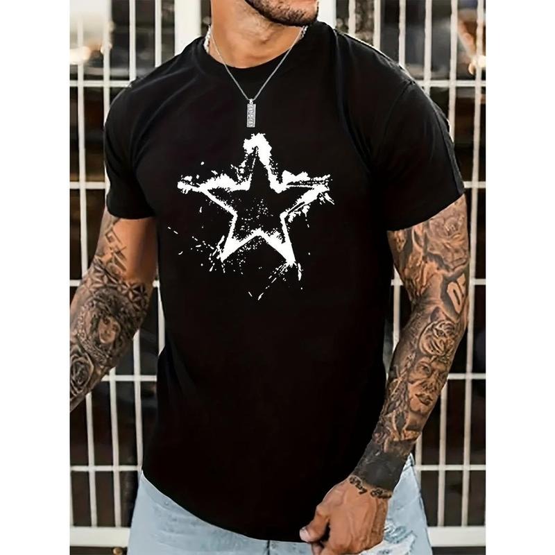 Mens Fashion Star Print T-Shirt - Soft Crew Neck, Lightweight Short Sleeves, Ultra-Comfortable & Breathable - Perfect Summer Trendy Top Made in USA
