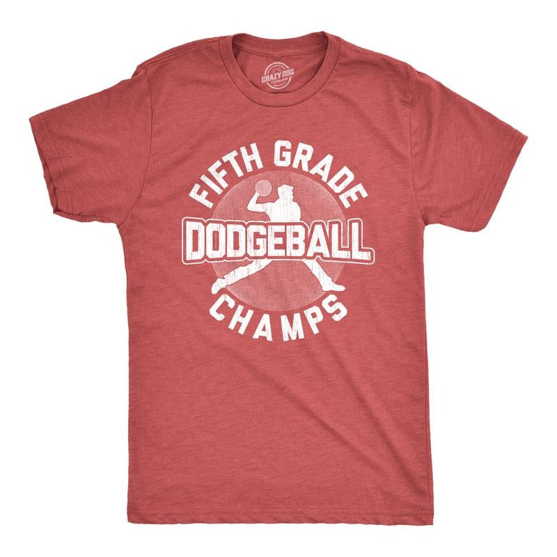 Mens Fifth Grade Dodgeball Champs T shirt Funny Vintage 80s Gym Cool Graphic Tee Mens Funny T Shirts Cool Tees Soft Stylish Casual Menswear Teacher Apparel for Men Funny Nerd Short Sleeve Novelty Tees Red