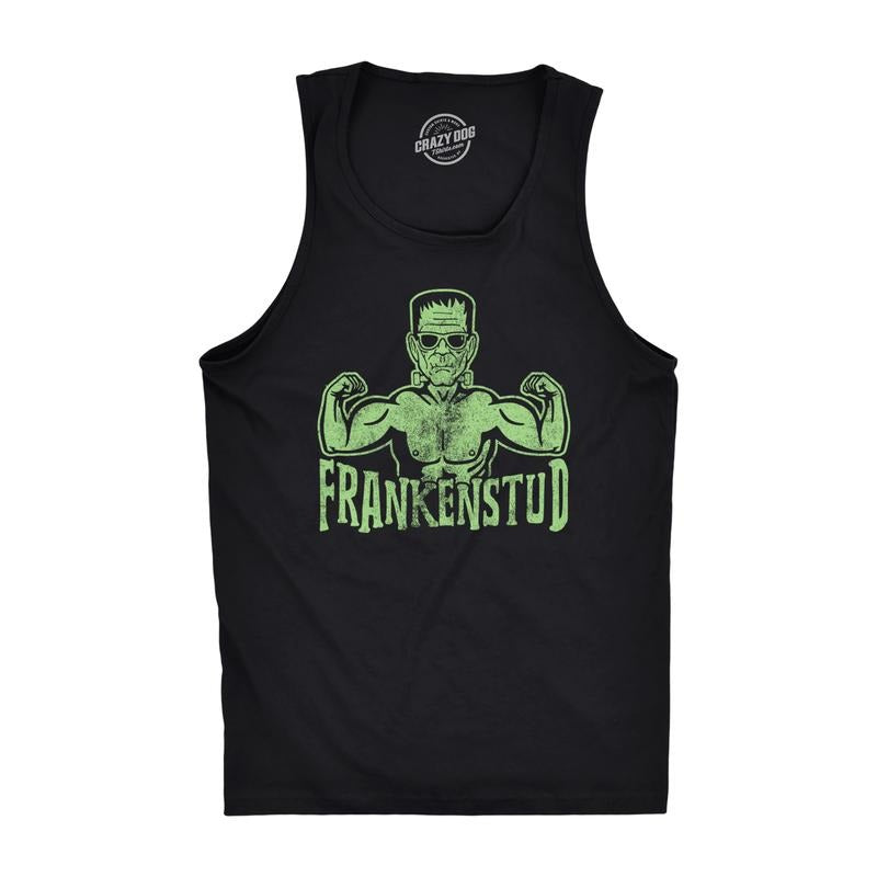 Mens Frankenstud Fitness Tank Funny Workout Frankenstein Halloween Graphic Tanktop Funny Workout Shirt for Men with Plus Sizes Halloween Tank Top for Men Funny Fitness Sleeveless Tee Novelty Tank Tops Black -