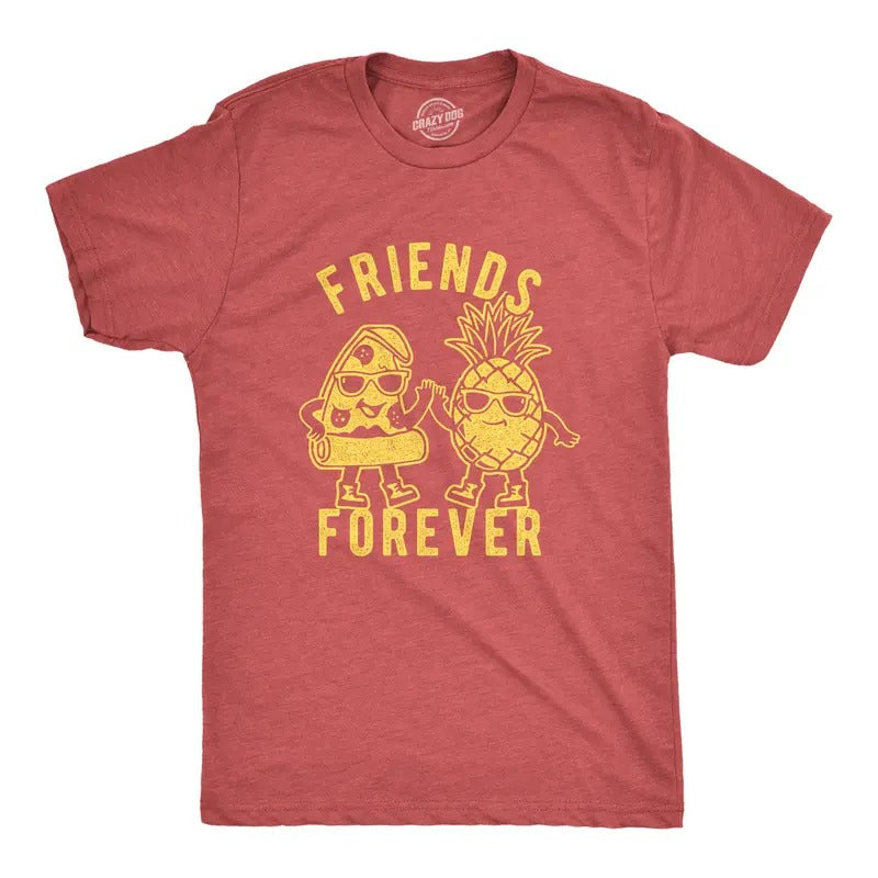 Mens Friends Forever Pizza And Pineapple T Shirt Funny Novelty Food Graphic Tee For Men Mens Funny T Shirts Cool Tees Soft Stylish Casual Menswear Funny Food Short Sleeve Novelty Tees for Guys Red