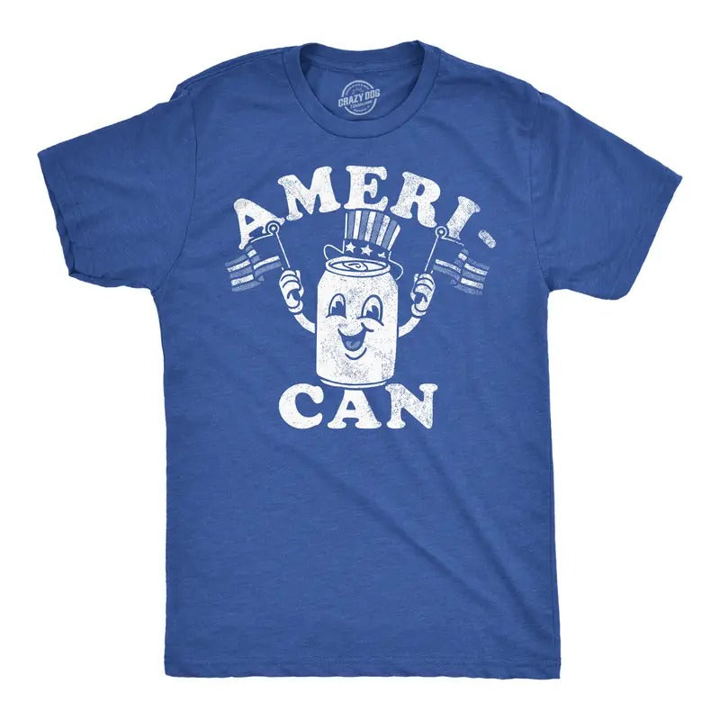 Mens Funny T Shirts Ameri Can Sarcastic Fourth Of July Drinking Graphic Tee For Men Mens Funny T Shirts Cool Tees Soft Stylish Casual Menswear Patriotic Apparel for Men Funny Beer Short Sleeve Novelty Royal -