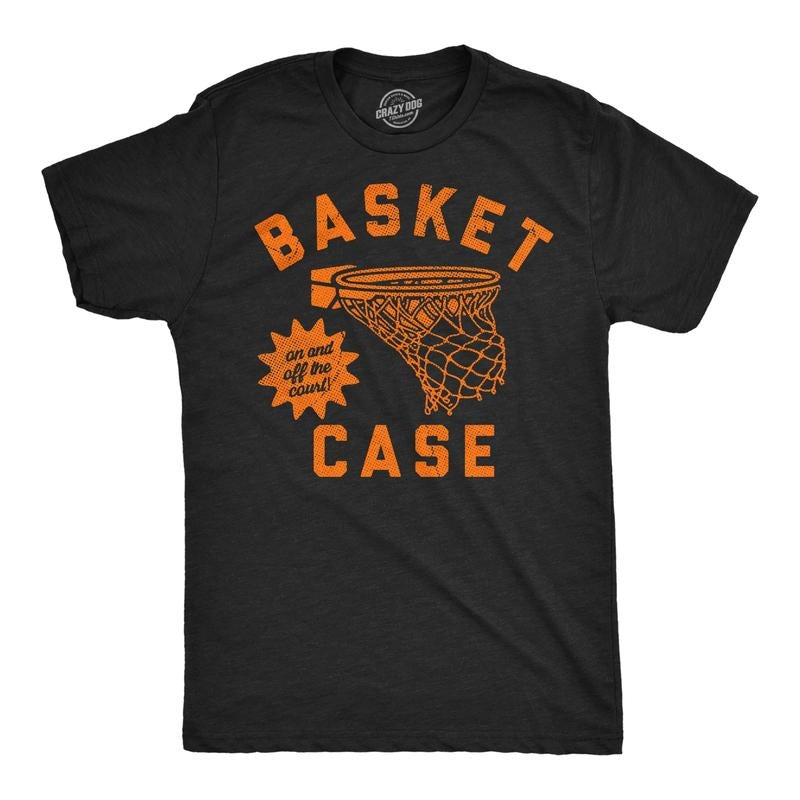 Mens Funny T Shirts Basket Case Sarcastic Basketball Hoop Graphic Novelty Tee for Men Mens Funny T Shirts Cool Tees Soft Stylish Casual Menswear Sarcastic Apparel for Men Funny Basketball Short Sleeve Black -