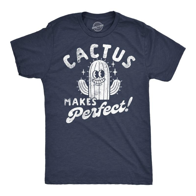 Mens Funny T Shirts Cactus Makes Perfect Sarcastic Novelty Graphic Tee For Men Mens Funny T Shirts Cool Tees Soft Stylish Casual Menswear Funny Sarcastic Short Sleeve Novelty Tees for Guys Navy -