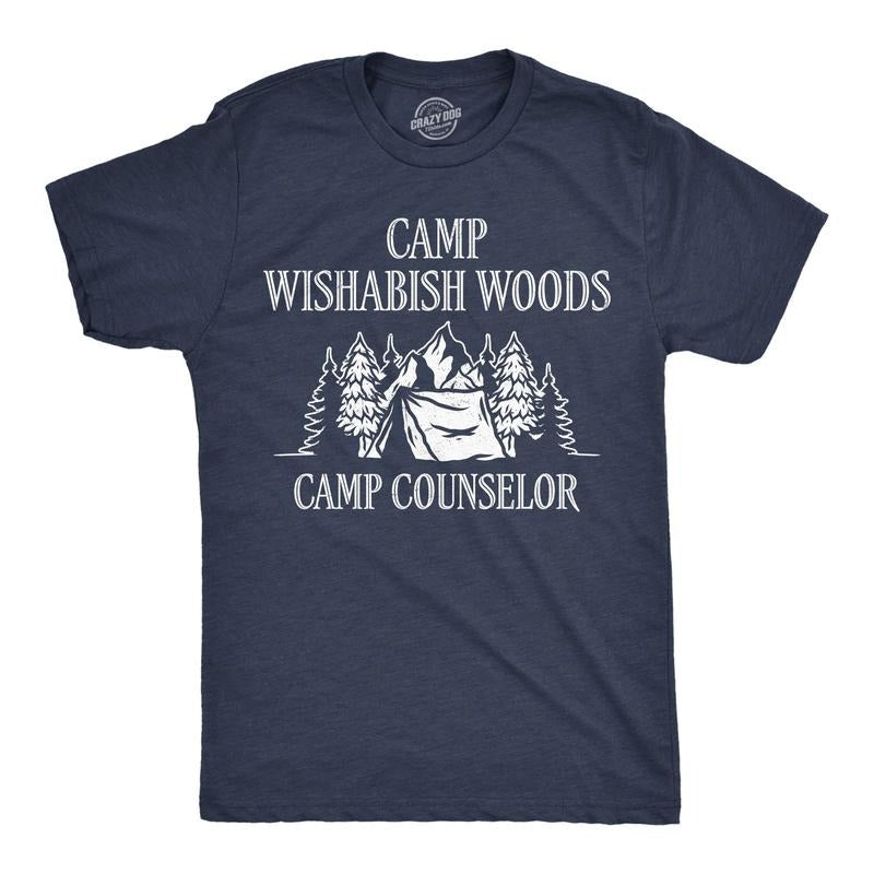 Mens Funny T Shirts Camp Wishabish Woods Camping Graphic Novelty Tee For Men Mens Funny T Shirts Cool Tees Soft Stylish Casual Menswear Sarcastic Apparel for Men Funny Camping Short Sleeve Novelty Navy -
