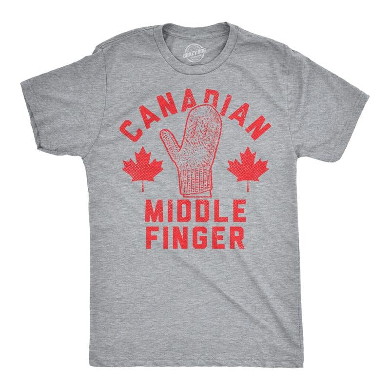 Mens Funny T Shirts Canadian Middle Finger Sarcastic Snow Gloves Graphic Novelty Tee For Men Mens Funny T Shirts Cool Tees Soft Stylish Casual Menswear Funny Canada Short Sleeve Novelty Tees for Guys Light Grey