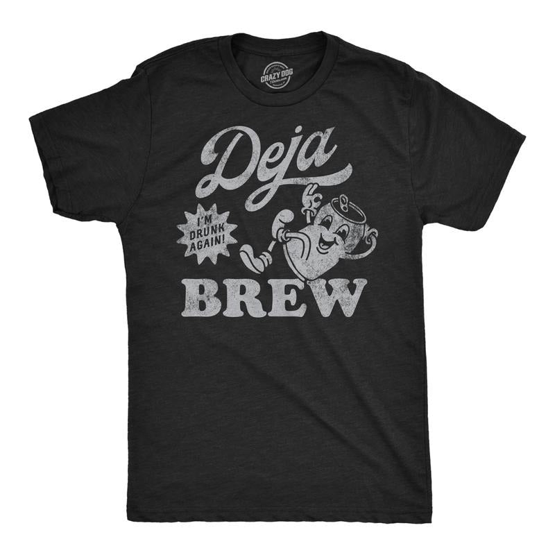 Mens Funny T Shirts Deja Brew Sarcastic Drinking Graphic Tee For Men Mens Funny T Shirts Cool Tees Soft Stylish Casual Menswear Drinking Apparel for Men Funny Beer Short Sleeve Novelty Tees for Guys Black -