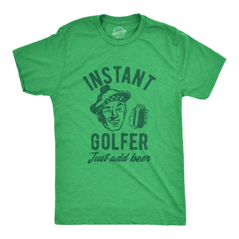 Mens Funny T Shirts Instant Golfer Just Add Beer Sarcastic Golfing Graphic Drinking Novelty Tee For Men Mens Funny T Shirts Cool Tees Soft Stylish Casual Menswear Beer Apparel for Men Funny Golf Short Green