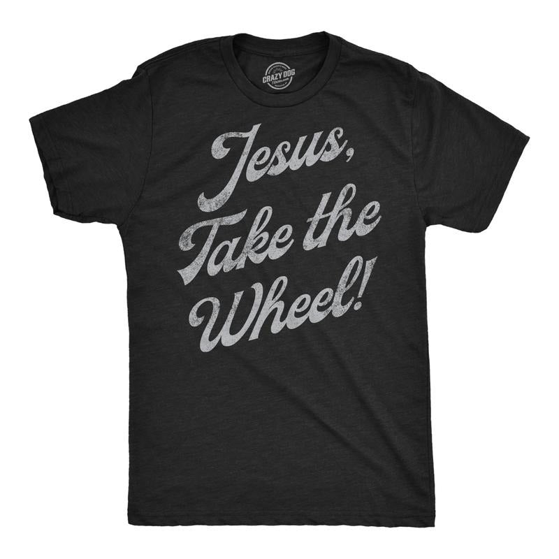Mens Funny T Shirts Jesus Take The Wheel Sarcastic Graphic Tee for Men Mens Funny T Shirts Cool Tees Soft Stylish Casual Menswear Sarcastic Apparel for Men Funny Religious Short Sleeve Novelty Tees Black -