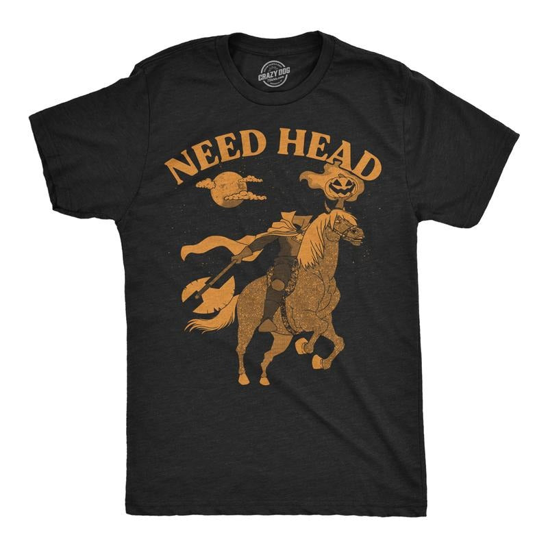 Mens Funny T Shirts Need Head Sarcastic Halloween Headless Horseman Graphic Tee For Men Mens Funny T Shirts Cool Tees Soft Stylish Casual Menswear Halloween Apparel for Men Funny Sarcastic Short Black -