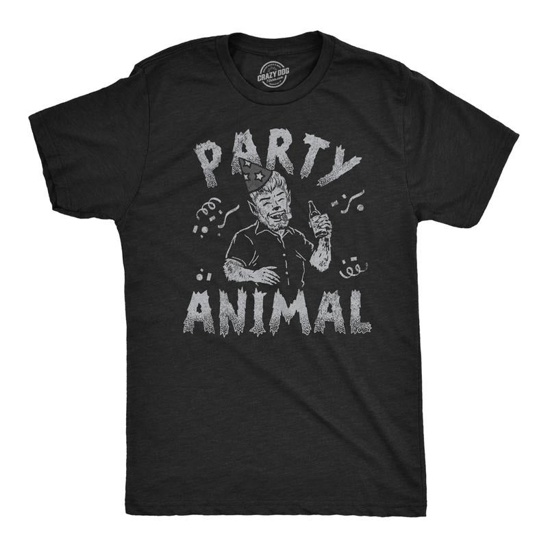 Mens Funny T Shirts Party Animal Sarcastic Halloween Werewolf Graphic Tee For Men Mens Funny T Shirts Cool Tees Soft Stylish Casual Menswear Halloween Apparel for Men Funny Drinking Short Sleeve Black -