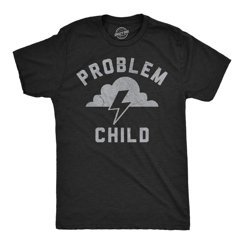 Mens Funny T Shirts Problem Child Sarcastic Graphic Novelty Tee For Men Mens Funny T Shirts Cool Tees Soft Stylish Casual Menswear Funny Sarcastic Short Sleeve Novelty Tees for Guys Black -
