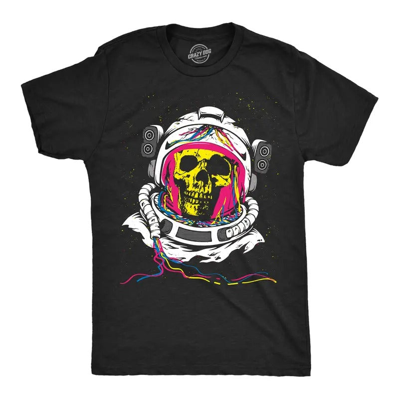 Mens Funny T Shirts Rainbow Astronaut Skull Cool Graphic Tee for Men Mens Funny T Shirts Cool Tees Soft Stylish Casual Menswear Funny Space Short Sleeve Novelty Tees for Guys Black -