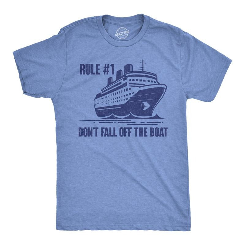 Mens Funny T Shirts Rule Number 1 Dont Fall Off The Boat Sarcastic Cruise Graphic Novelty Tee For Men Mens Funny T Shirts Cool Tees Soft Stylish Casual Menswear Sarcastic Apparel for Men Funny Summer Light Blue
