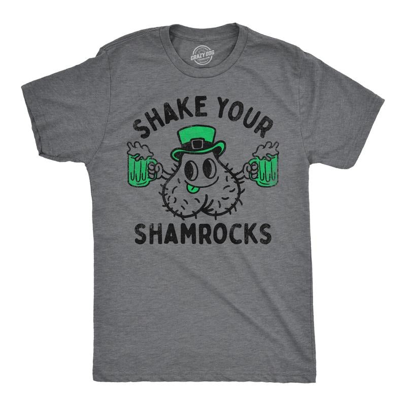 Mens Funny T Shirts Shake Your Shamrocks Adult St Patricks Day Graphic Tee Mens Funny T Shirts Cool Tees Soft Stylish Casual Menswear Saint Patrick's Day Apparel for Men Funny Sarcastic Short Sleeve Dark Grey