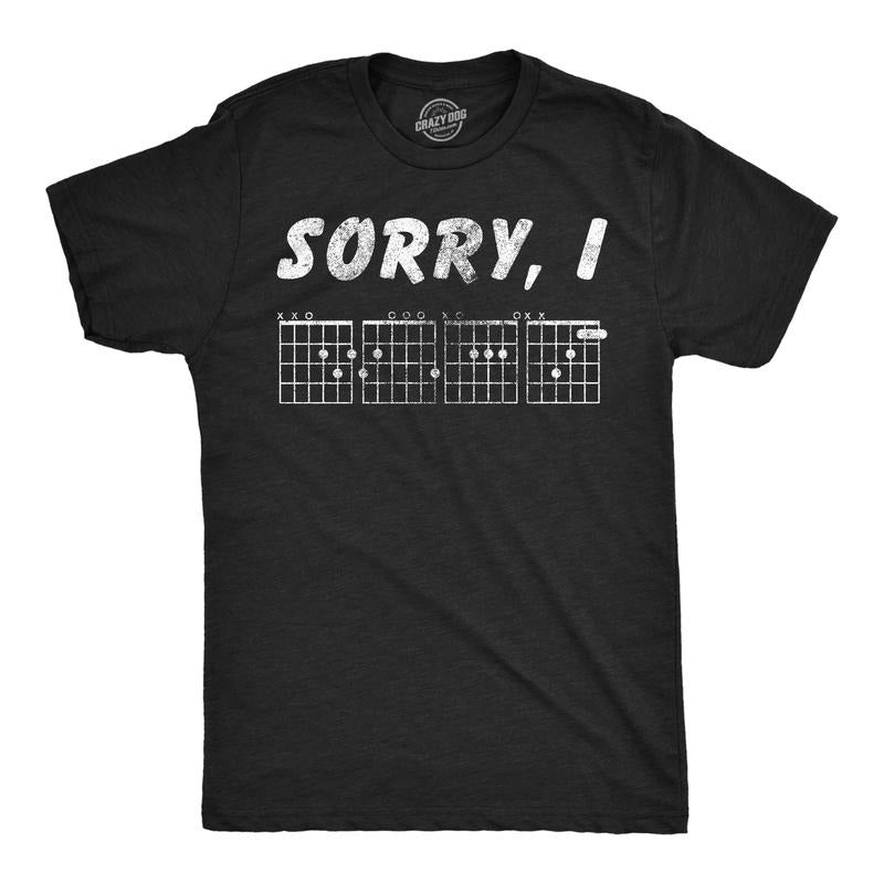 Mens Funny T Shirts Sorry I D G A F Guitar Chords Sarcastic Music Joke Graphic Tee For Men Mens Funny T Shirts Cool Tees Soft Stylish Casual Menswear Sarcastic Apparel for Men Funny Music Short Sleeve Black -