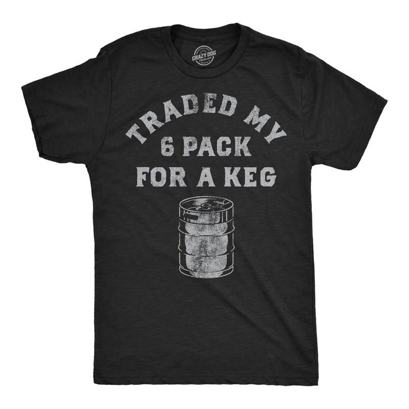 Mens Funny T Shirts Traded My Six Pack For A Keg Sarcastic Drinking Graphic Novelty Tee For Men Mens Funny T Shirts Cool Tees Soft Stylish Casual Menswear Drinking Apparel for Men Funny Beer Short Black -
