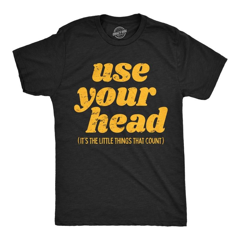 Mens Funny T Shirts Use Your Head Sarcastic Graphic Novelty Tee For Men Mens Funny T Shirts Cool Tees Soft Stylish Casual Menswear Funny Sarcastic Short Sleeve Novelty Tees for Guys Black -