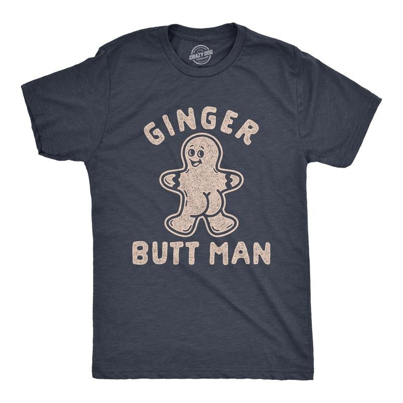 Mens Ginger Butt Man T Shirt Funny Christmas Saying Secret Santa Gift Graphic Tee Mens Funny T Shirts Cool Tees Soft Stylish Casual Menswear Christmas Apparel for Men Funny Nerd Short Sleeve Novelty Navy