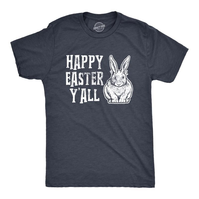 Mens Happy Easter Yall T shirt Funny Bunny Saying Egg Hunt Basket Gift for Him Mens Funny T Shirts Cool Tees Soft Stylish Casual Menswear Easter Apparel for Men Funny Animal Short Sleeve Novelty Tees Navy