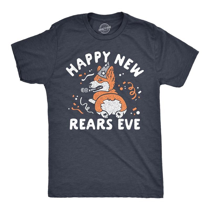 Mens Happy New Rears Eve T Shirt Funny New Years Corgi Puppy Butt Joke Tee For Guys Mens Funny T Shirts Cool Tees Soft Stylish Casual Menswear New Years Apparel for Men Funny Dog Short Sleeve Novelty Navy -