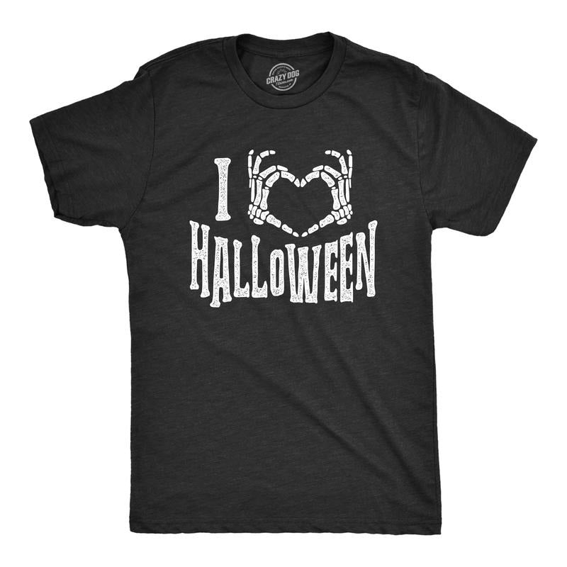 Mens I Heart Halloween T Shirt Funny Love Skeleton Heart Hands Graphic Tee Mens Funny T Shirts Cool Tees Soft Stylish Casual Menswear Halloween Apparel for Men Novelty Tees for Guys Black