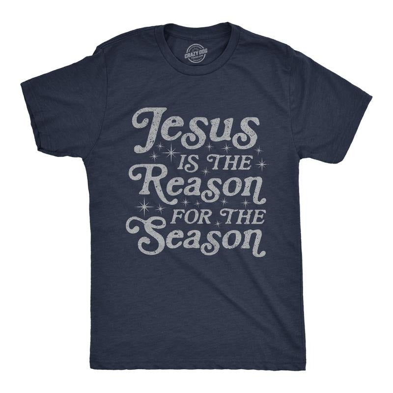 Mens Jesus Is The Reason for The Season T Shirt Cute Christmas Graphic Novelty Tee Mens Funny T Shirts Cool Tees Soft Stylish Casual Navy