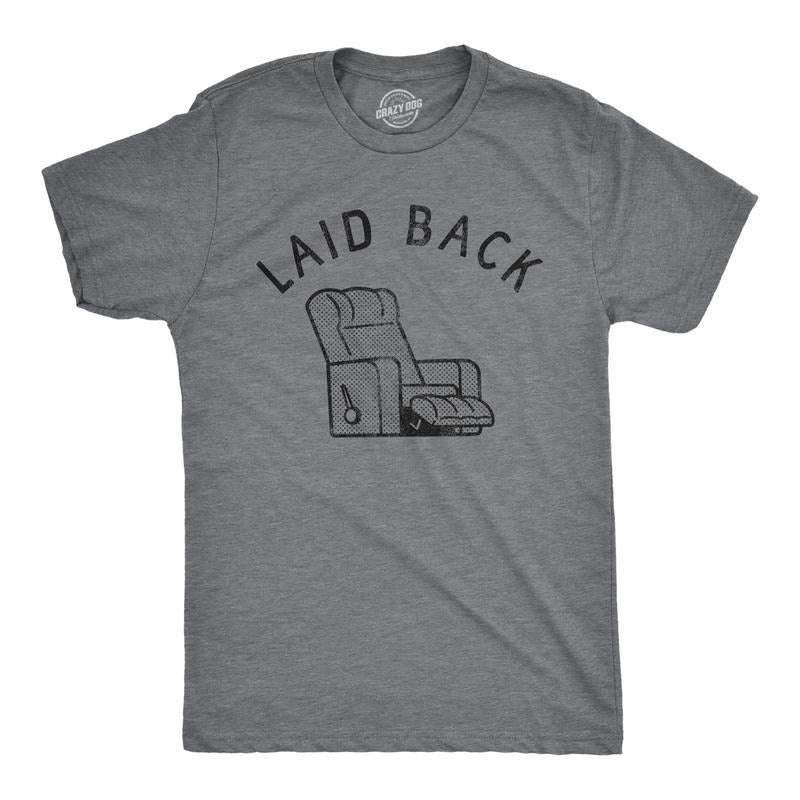 Mens Laid Back T Shirt Funny Sarcastic Recliner Chair Graphic Novelty Tee For Guys Mens Funny T Shirts Cool Tees Soft Stylish Casual Menswear Funny Sarcastic Short Sleeve Novelty Tees for Guys Dark Grey
