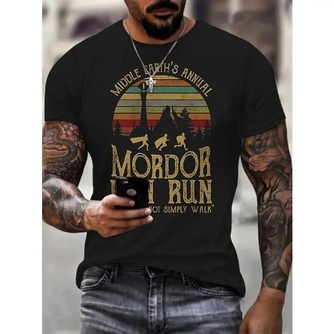 Mens Lightweight 3D Fun Run Graphic T-Shirt - Moisture-Wicking, Casual Street Style - Ideal for Outdoor Fitness & Urban Adventures, Short Sleeve Comfortable Tee Made in USA