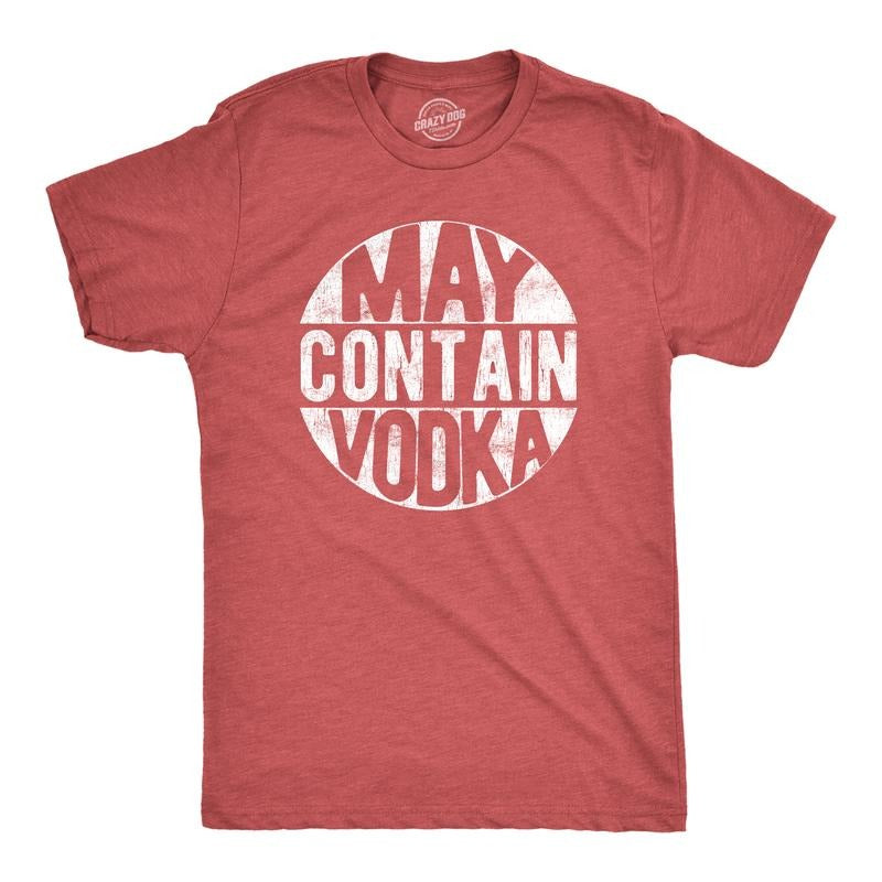 Mens May Contain Vodka T Shirt Funny Liquor Drinking Party Graphic Tee Mens Funny T Shirts Cool Tees Soft Stylish Casual Menswear Liquor Apparel for Men Funny Drinking Short Sleeve Novelty Tees for Red