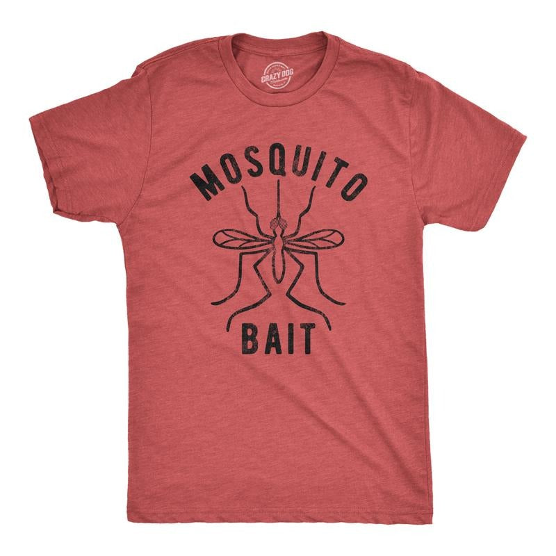 Mens Mosquito Bait T Shirt Funny Camping Campfire Outdoors Bug Bite Graphic Novelty Tee Mens Funny T Shirts Cool Tees Soft Stylish Casual Menswear Funny Camping Short Sleeve Novelty Tees for Guys Red