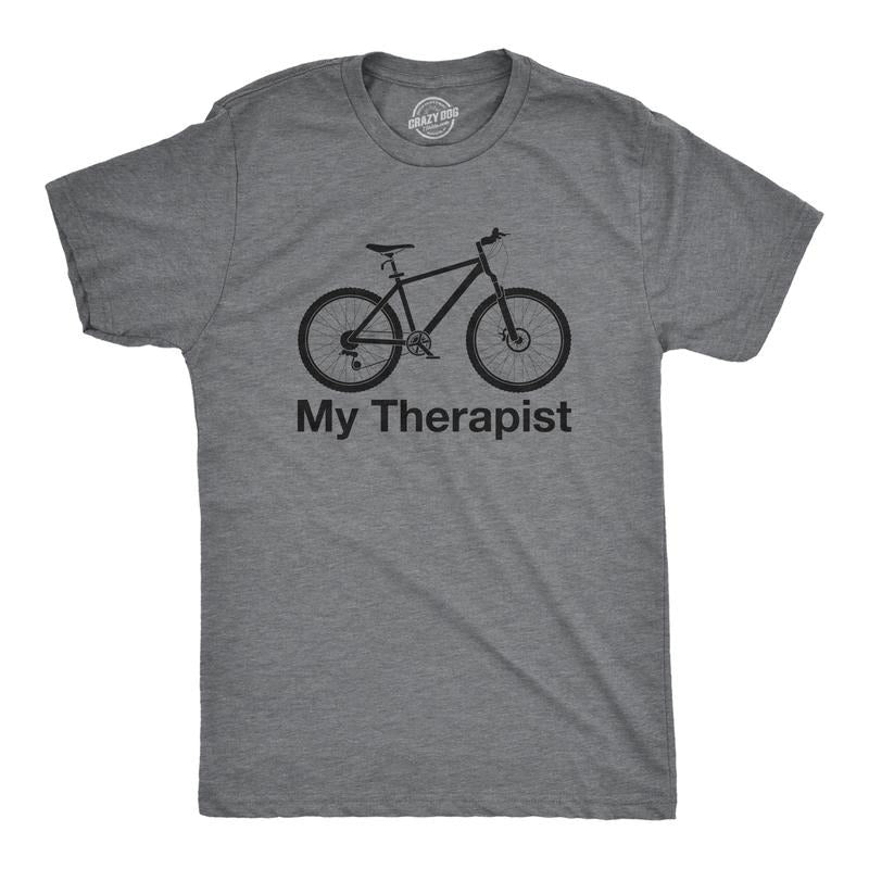 Mens My Therapist Bicycle T shirt Funny Biking Cycling Outdoors Graphic Tee Mens Funny T Shirts Cool Tees Soft Stylish Casual Menswear Funny Fitness Short Sleeve Novelty Tees for Guys Dark Grey