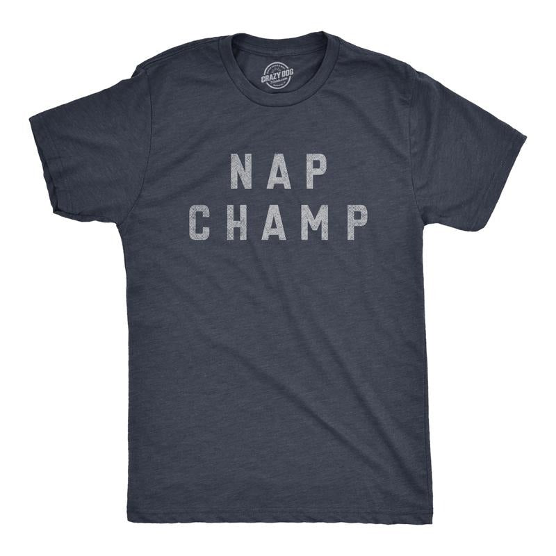 Mens Nap Champ T Shirt Funny Dozing Champion Sleepy Snooze Tee For Guys Mens Funny T Shirts Cool Tees Soft Stylish Casual Menswear Funny Sarcastic Short Sleeve Novelty Tees for Guys Navy - NAP
