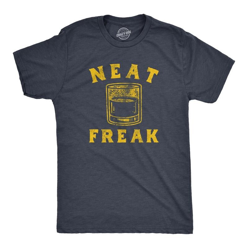 Mens Neat Freak T Shirt Funny Liquor Spirit Drinking Lovers Joke Tee for Guys Mens Funny T Shirts Cool Vintage Fashion T-Shirt Gift Navy -