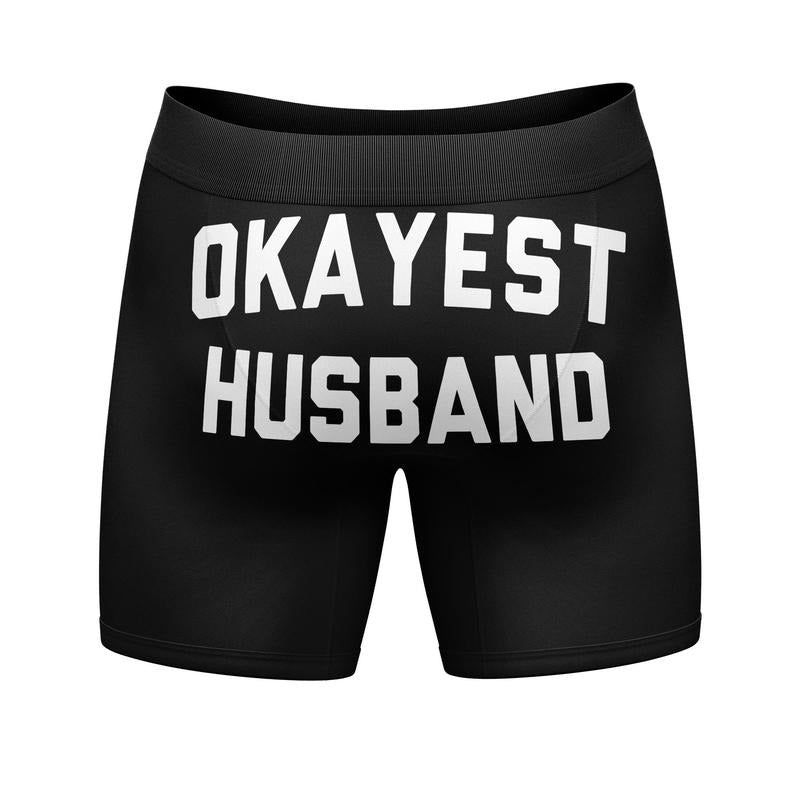 Mens Okayest Husband Boxer Briefs Funny Gift from Wife Humor Novelty Underwear Gag Funny Graphic Boxers Dad Joke Funny Sarcastic Mens Black