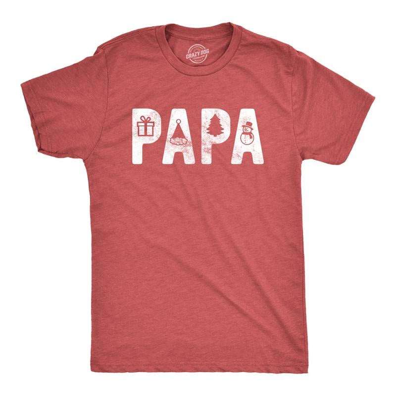 Mens Papa Christmas T Shirt Funny Xmas Holiday Party Santa Claus Graphic Tee Mens Funny T Shirts Cool Tees Soft Stylish Casual Menswear Christmas Apparel for Men Novelty Tees for Guys Red - Papa