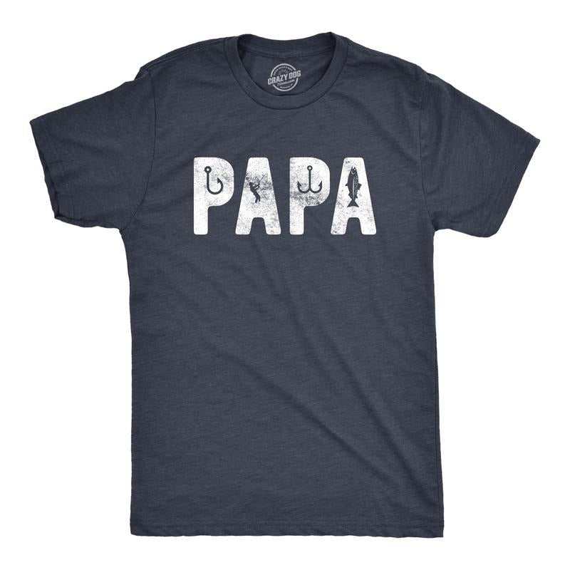 Mens Papa Fishing T Shirt Funny Fathers Day Gift For Dad Outdoor Fisherman Graphic Tee Mens Funny T Shirts Cool Tees Soft Stylish Casual Menswear Dad Joke Apparel for Men Funny Fishing Short Sleeve Navy -