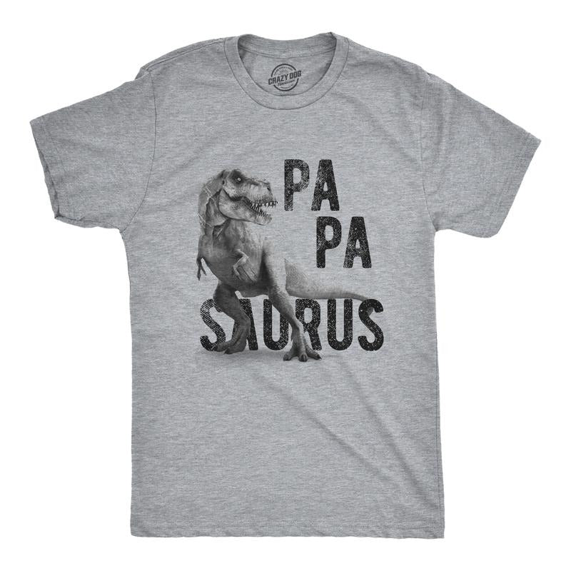 Mens Papasaurus T Shirt Funny Trex Dinosaur Fathers Day Graphic Novelty Tee Mens Funny T Shirts Cool Tees Soft Stylish Casual Menswear Dad Joke Apparel for Men Funny Dinosaur Short Sleeve Novelty Tees Light Grey