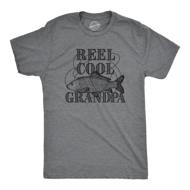 Mens Reel Cool Grandpa T shirt Funny Graphic Novelty Fishing Tee For Fathers Day Mens Funny T Shirts Cool Tees Soft Stylish Casual Menswear Dad Joke Apparel for Men Funny Fishing Short Sleeve Novelty Dark Grey