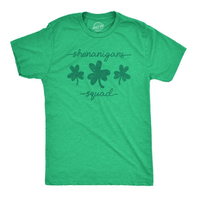 Mens Shenanigans Squad T shirt Funny St Patricks Day Parade Graphic Novelty Tee for Guys Mens Funny T Shirts Cool Tees Soft Stylish Casual Menswear Saint Patrick's Day Apparel for Men Novelty Tees for Green