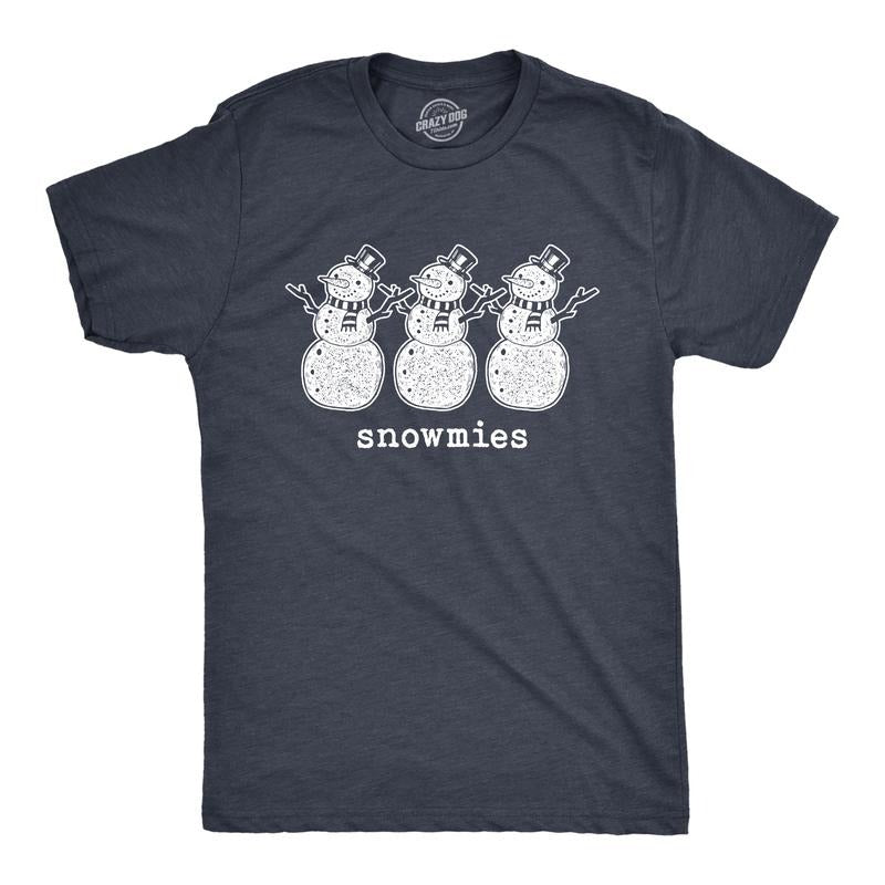 Mens Snowmies T Shirt Funny Snowmen Homies Friends Winter Season Graphic Tee Mens Funny T Shirts Cool Tees Soft Stylish Casual Menswear Christmas Apparel for Men Novelty Tees for Guys Navy