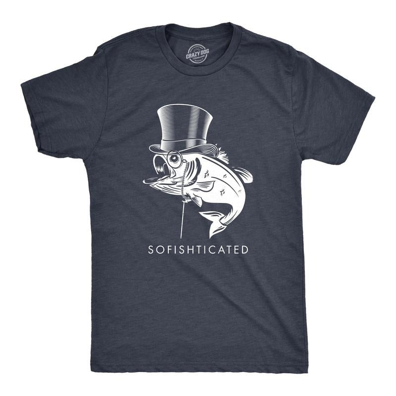 Mens Sofishticated T Shirt Funny Sarcastic Fancy Fish Top Hat Cane Graphic Novelty Tee For Guys