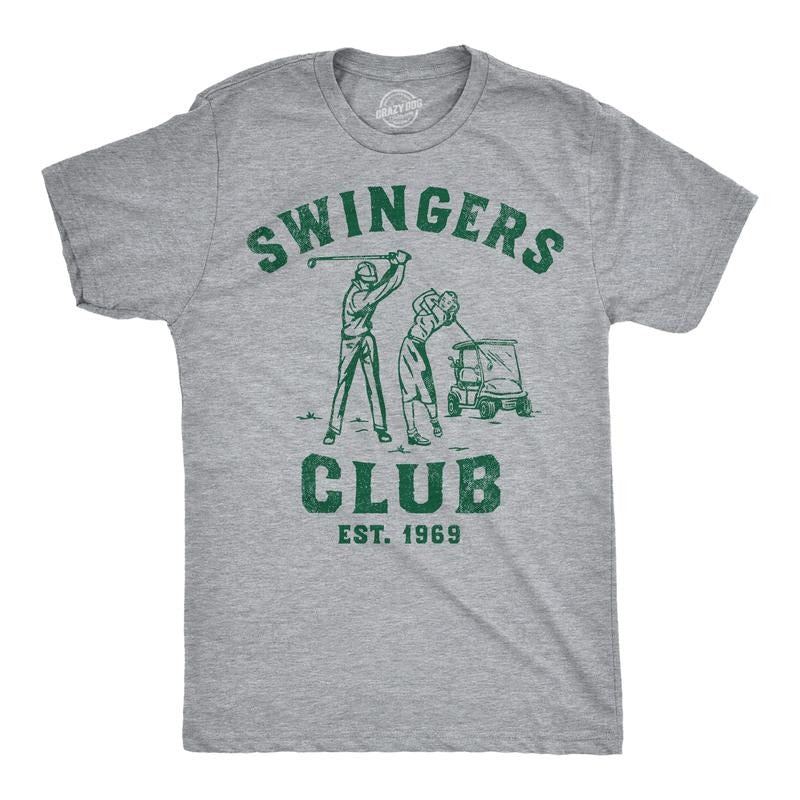Mens Swingers Club Funny T Shirts Sarcastic Golfing Graphic Tee for Men Mens Funny T Shirts Cool Tees Soft Stylish Casual Menswear Sarcastic Apparel for Men Funny Golf Short Sleeve Novelty Tees for Light Grey