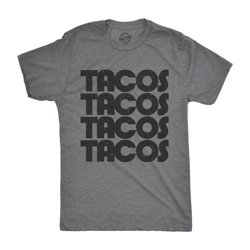 Mens Tacos Tacos Tacos T Shirt Funny Retro Tee For Guys Mens Funny T Shirts Cool Tees Soft Stylish Casual Menswear Cinco De Mayo Apparel for Men Funny Food Short Sleeve Novelty Tees for Guys