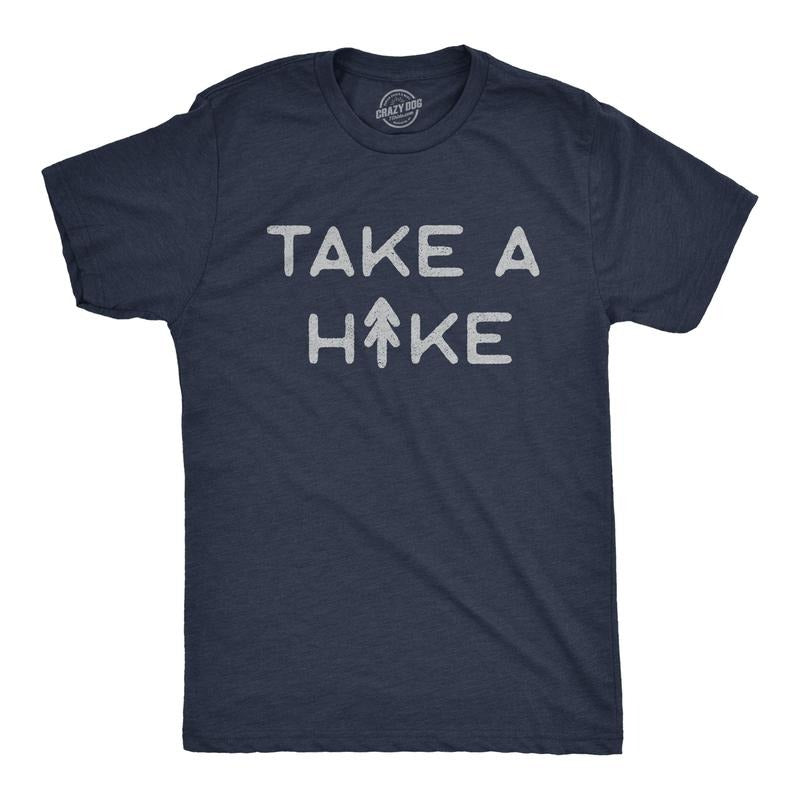 Mens Take A Hike T Shirt Funny Outdoor Adventure Camping Graphic Tee Mens Funny T Shirts Cool Tees Soft Stylish Casual Menswear Funny Camping Short Sleeve Novelty Tees for Guys Navy