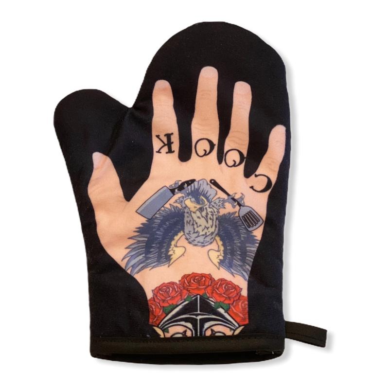 Mens Tattoo Hand Oven Mitt Funny Cook Tats Ink Graphic Novelty Kitchen Accessories Funny Graphic Kitchenwear Funny Food Novelty Cookware Black