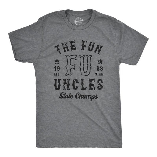 Mens The Fun Uncles State Champs T Shirt Funny Cool Uncle Champion Tee For Guys Mens Funny T Shirts Cool Tees Soft Stylish Casual Menswear Sarcastic Apparel for Men Funny Uncle Short Sleeve Novelty Dark Grey