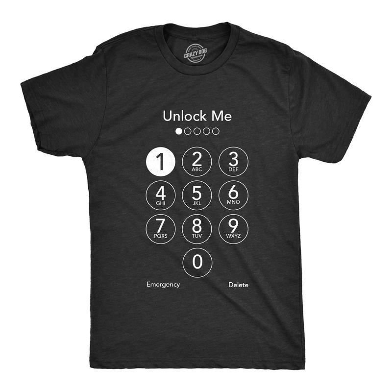 Mens Unlock Me T Shirt Funny Sarcastic Phone Passcode Lock Graphic Novelty Tee For Guys