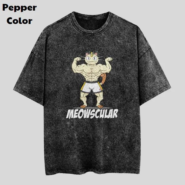 Meowscular Vintage Graphic Tees, Meowth T-Shirt, Pokemon Anime Shirt, Unisex Gym T-Shirt, Gift For Men Women, Menswear Womenswear Streetwear