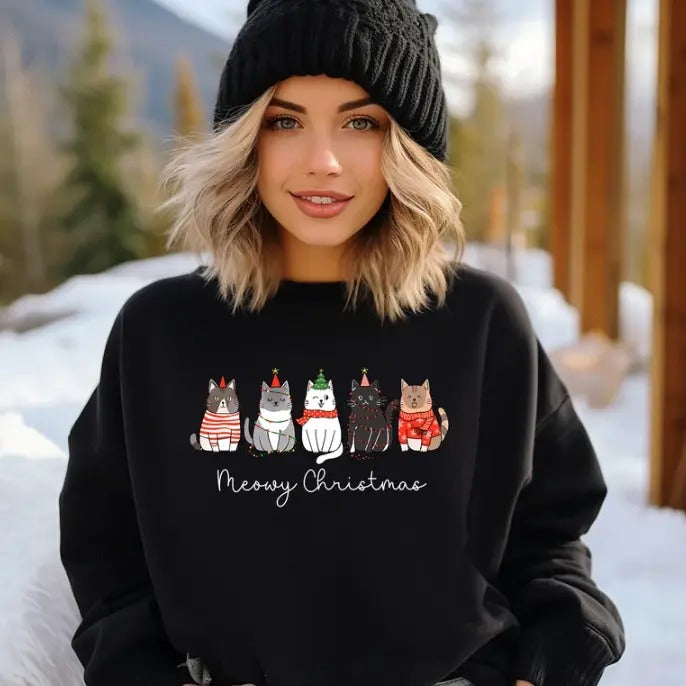 Meowy Christmas Sweatshirt, Happy Cat Year Shirt, Funny Christmas Cat Shirt, Cat Christmas Sweatshirt, Cats Sweatshirt, Cat Lover Christmas Shirt, Christmas Clothes, Christmas Vibes, Christmas Season, Christmas Tree