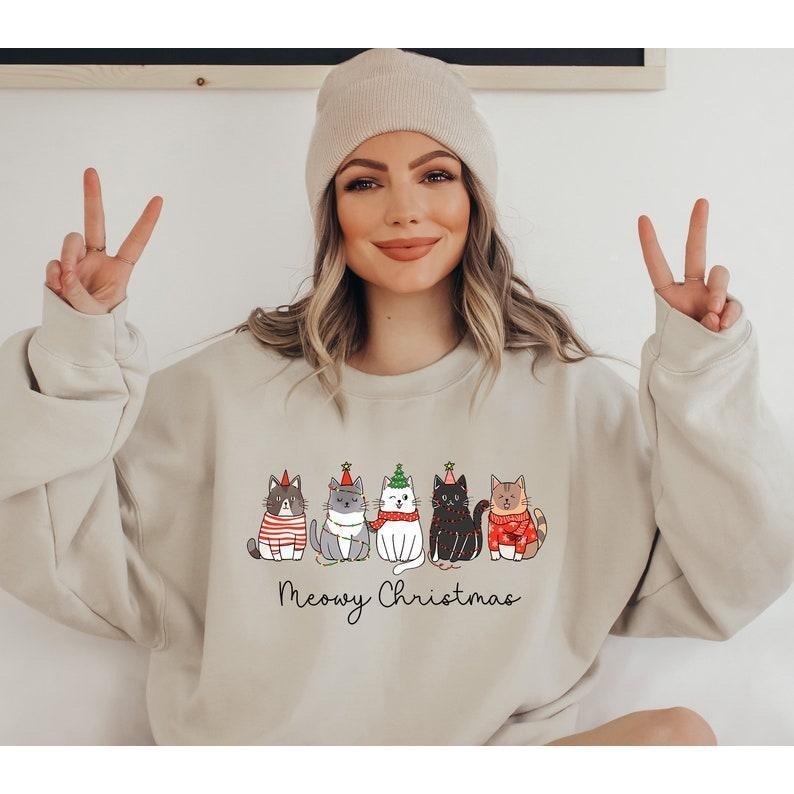 Meowy Christmas Sweatshirt, Hoodie, T - Shirt, Happy Cat Year Shirt, Funny Christmas Cat Shirt,Cat Christmas Sweatshirt,Cats Sweatshirt,Cat Lover Christmas Shirt